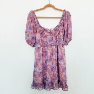 NWT Jessica Simpson Milkmaid Floral Puff Sleeve Dress Purple Size XS Cottagecore